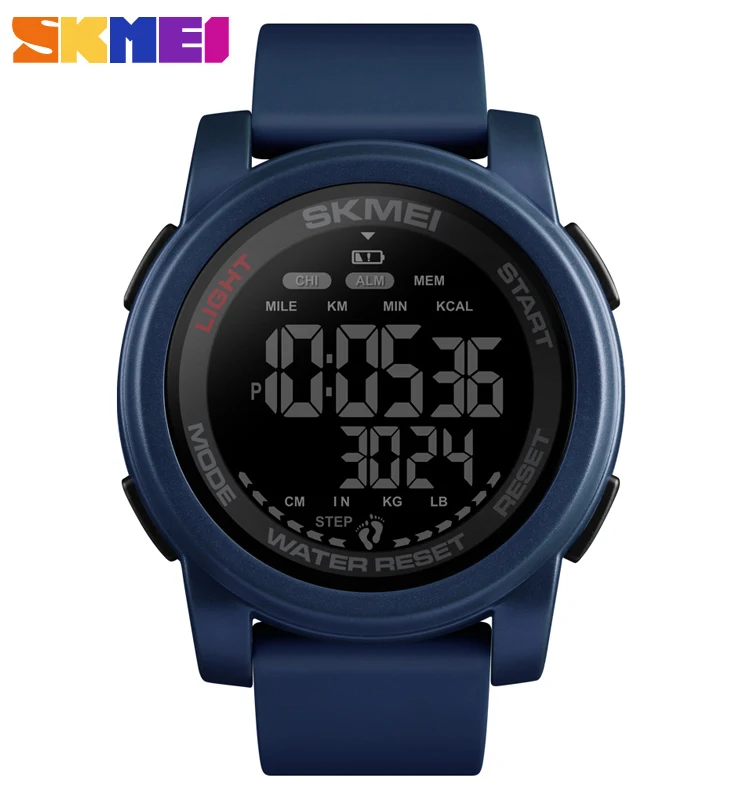 SKMEI цифровые часы, калории, водонепроницаемые, 5 бар, спортивные часы для мужчин, дисплей недели, силиконовый ремешок, цифровые часы, relogio masculino 1469 - Цвет: Blue -Black