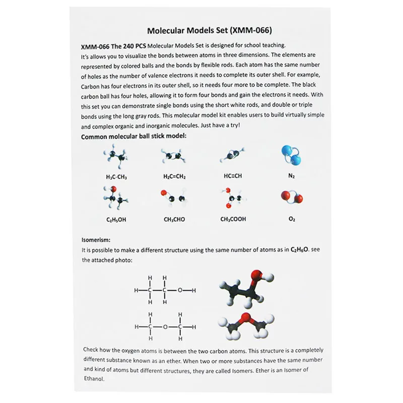 Organic Chemistry Model Kits 240 Pcs Chemical Set Model Molecular Structure Model kit and Organic Chemistry Atom Bonds Medical Laboratory Chemicals Classroom
