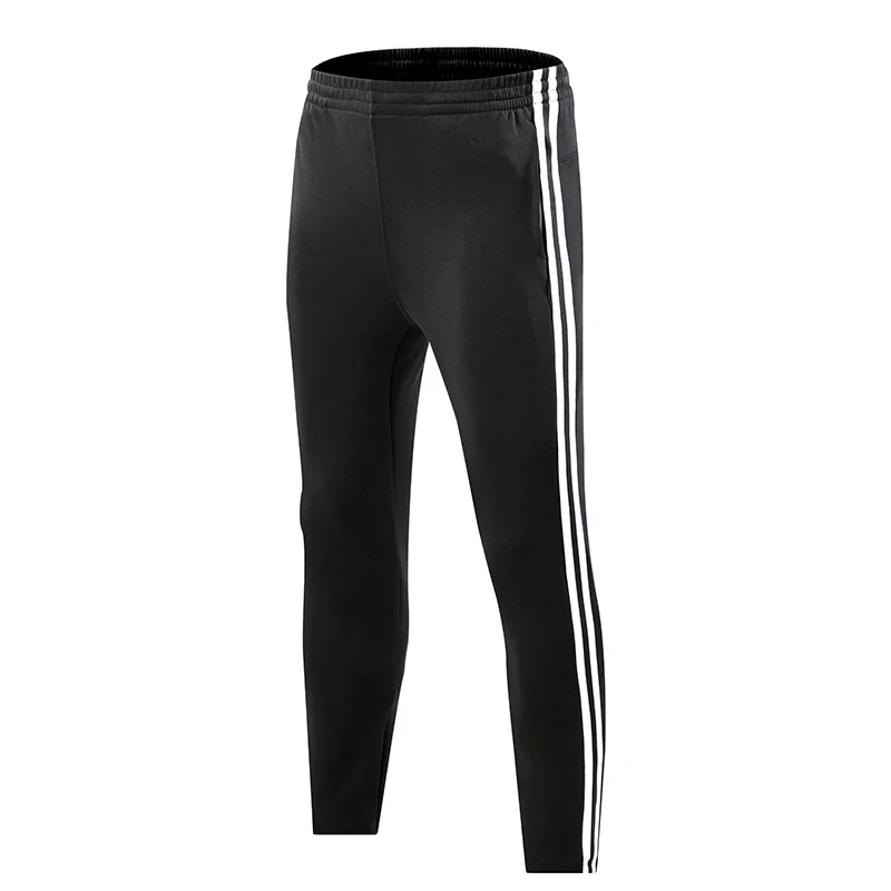 Длинные мужские штаны для бега, полосатые штаны для спортзала, футбольные тонкие дышащие спортивные штаны, новые тренировочные брюки с карманами - Цвет: Черный