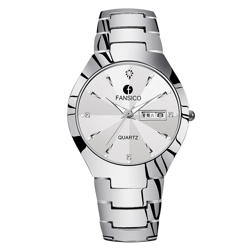 

Fansico/-Style Poem-New Style Tungsten Steel Watch Men And Women Double Calendar Simple Couples Trend Couple Watch Quartz Watch