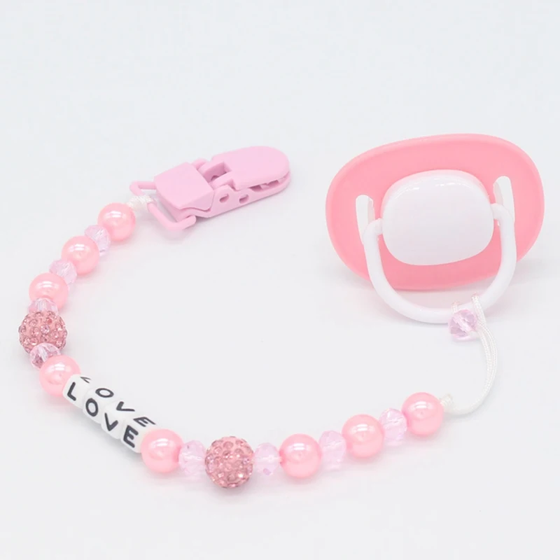 

Infant Care Child Soother Beaded Chains Teethers LOVE Crystal Pearl Model Baby Pacifier Chain Anti-drop Anti-lost Chain