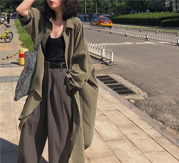 Однобортный Тренч, однотонное длинное пальто, Женское зимнее пальто больших размеров, винтажное пальто, осенняя Корейская ветровка, карман, черный