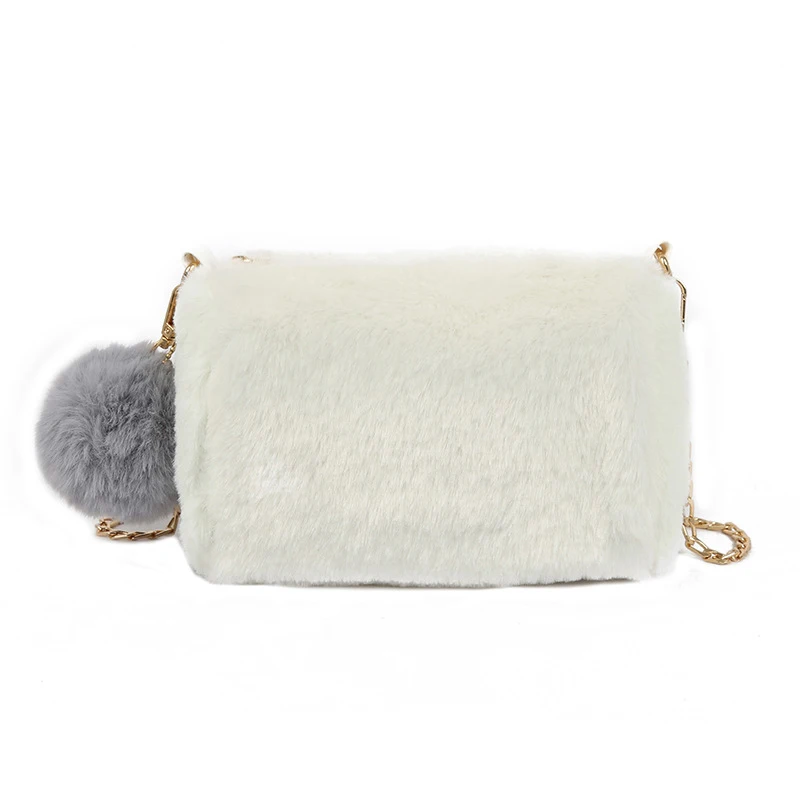 

Winter Korean version of the new trend of wild shoulder slung square bag plush fashion chain girl cute bag