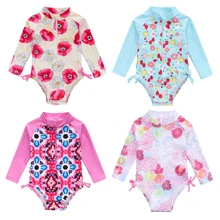 Летний купальный костюм для маленьких девочек, детский купальник для девочек с длинными рукавами и цветочным принтом в китайском стиле, бикини для девочек от 0 до 24 месяцев, одежда для девочек