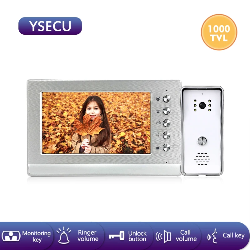 YSECU 7 дюймов 1000TVL HD Silver видео домофон Системы для умного дома безопасности телефон