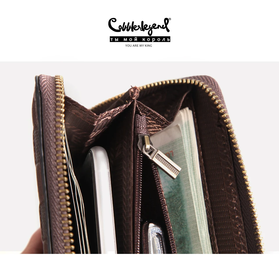 Cobbler Legend Luxury Genuine Leather Men Wallets Long Coin Purse Wallet Male Clutch Zipper Wallet Business Female Wallet