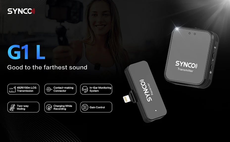 SYNCO G1T/G1L 2.4G Wireless Microphone System Lavalier Lapel for Android iPhone Smartphone Transmitter Receiver Voice Recording