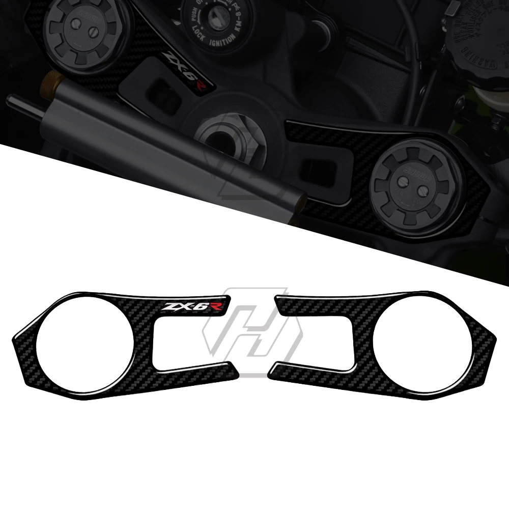 

3D Carbon Fiber Triple Tree Yoke Cover Protector Tank Pad Case for Kawasaki ZX6R ZX-6R 2009-2011