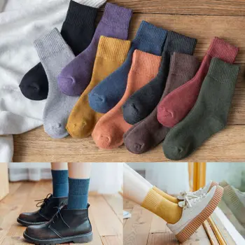 

Fashion Winter Warm Hot Women Solid Color Mid Socks Casual Comfortable Warm Ladies Long Ankle Socks