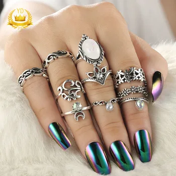 

10Pcs/Set Bohemia Style Knuckle Rings Women Opal Mosaic Finger Ring Jewelrys