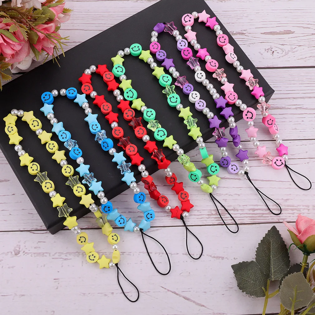 Colorful Acrylic Beads Pearl Charm Mobile Phone Chain Cellphone Strap Anti-lost Lanyard For iPhone13 mini Pro Jewelry Wristband | Мобильные