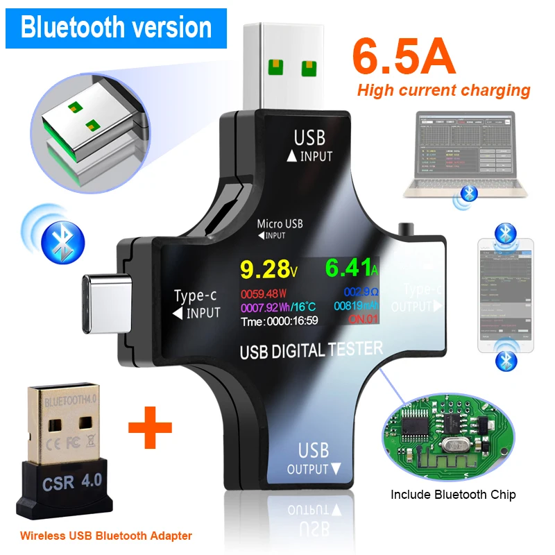 Digital LCD USB Typ-C Spannungsprüfer Tester PD Amperemeter Batterie Multimeter 