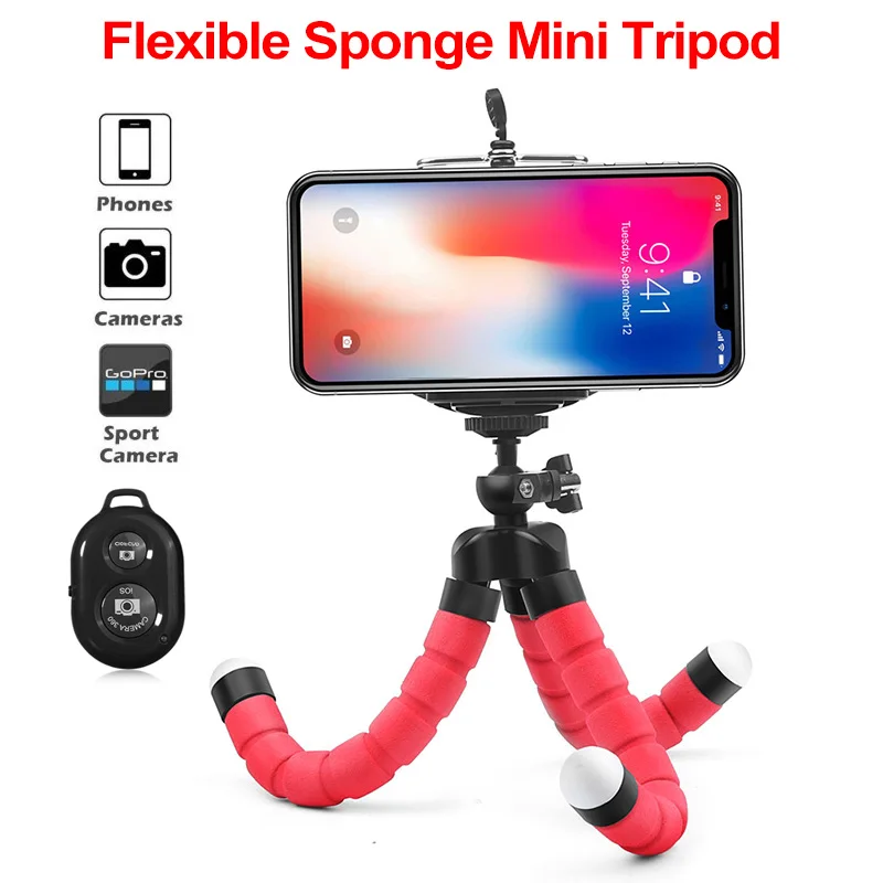

Flexible Sponge Octopus Tripod Holder for iPhone Samsung Camera Tripod Phone Holder clip stand With Bluetooth Remote Shutter