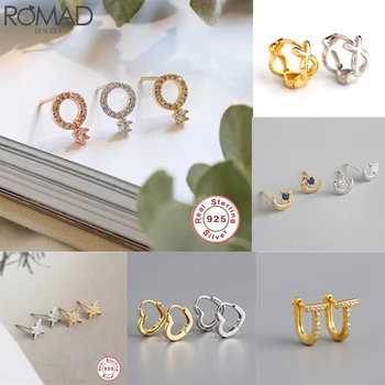 

Romad 925 Sterling Silver Hoop Earring Moon Circle Round Huggie Hoop Earrings For Women Ear Ring Ear Bone Buckle