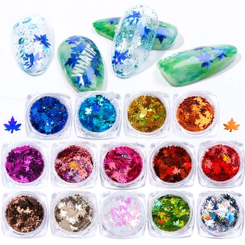 

14pcs/set Nail Art Glitter Sequins Maple Leaves Holographic Paillettes Tips Red Gold Fall Leaf Metal Spangle Decoration BE1528-1