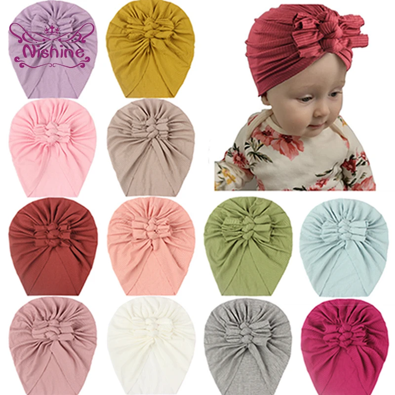 

Nishine Lovely Handmade Bowknot Baby Girls Indian Hats Solid Color Striped Infant Caps Kids Hair Accessories Clothing Decoration