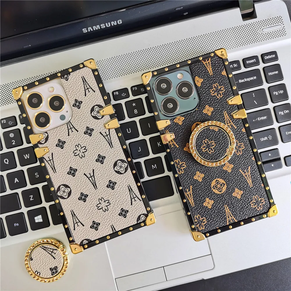 Luxury Brand Square Flower Leather Phone Case For Samsung S22 S21