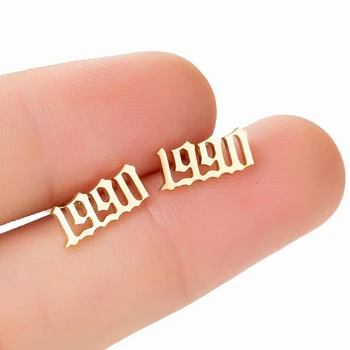 

New Fashion Stainless Steel Earrings Unique Design Year of Birth Number Stud Earring Fashion Punk Street Jewelry for Women Men