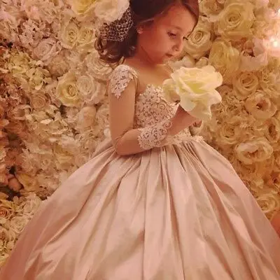 Lange Mouw Formele Prinses Jurken Kinderen Bloem Meisje Jurk Bruiloft Verjaardag Lange Mouw Formele Prinses Jurken Kinderen Bloem Meisje Jurk Bruiloft Verjaardag