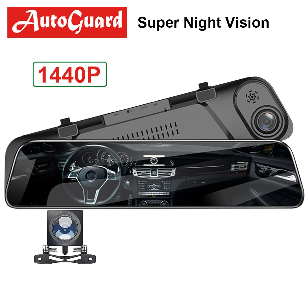 12 дюймов 1440P Автомобильный видеорегистратор зеркало Авто рекордер FHD Dash камера с