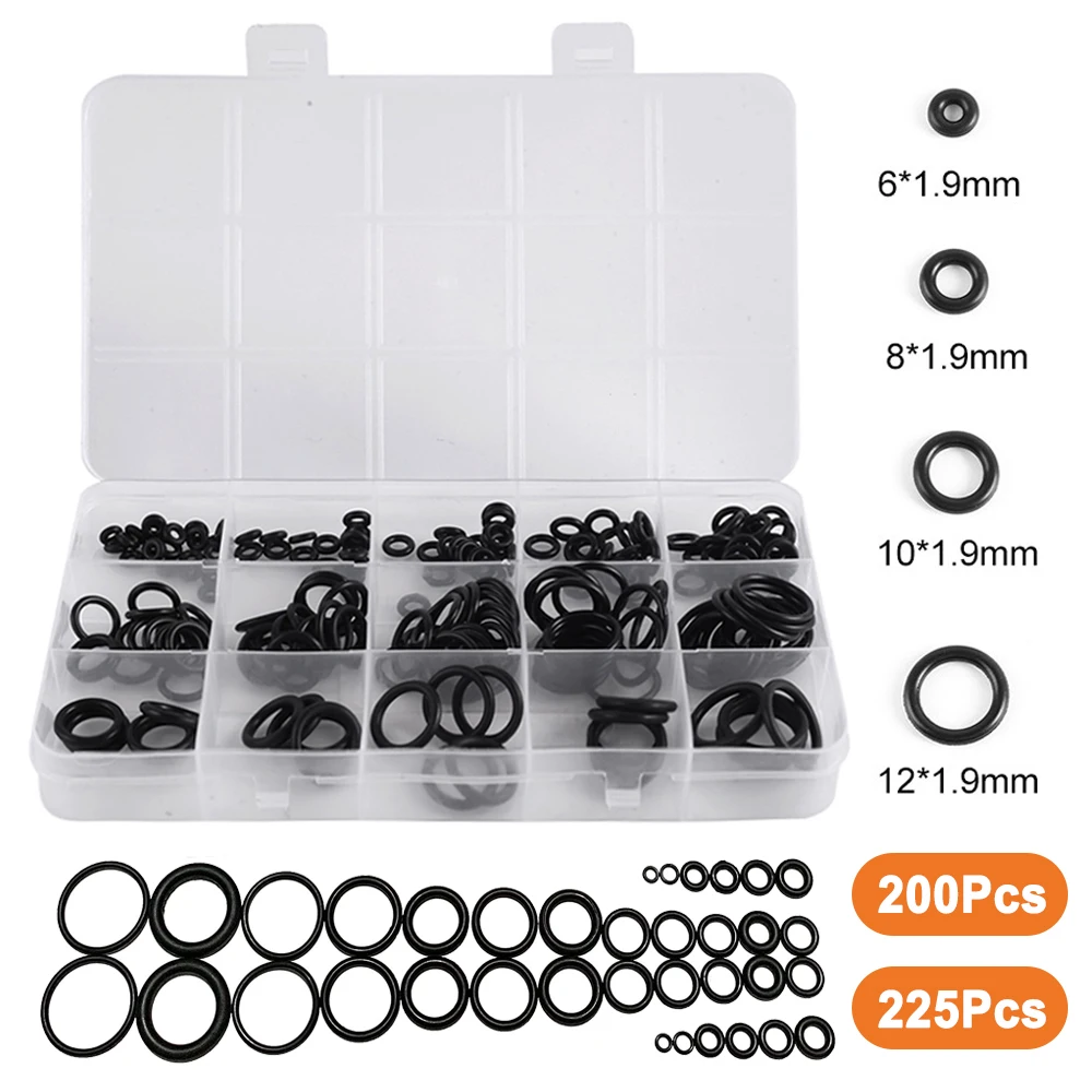 

225Pcs NBR O-Ring Gasket Ring Assortment Kits Oil Resistant Nitrile Rubber O Ring Set Metric for Air Plumbing, Fuel Injector