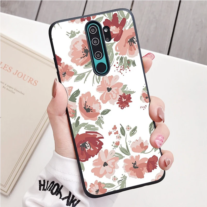 Vintage Floral black Silicone Phone Case For Redmi note 9 8 7 Pro S 8T 7A Cover xiaomi leather case hard