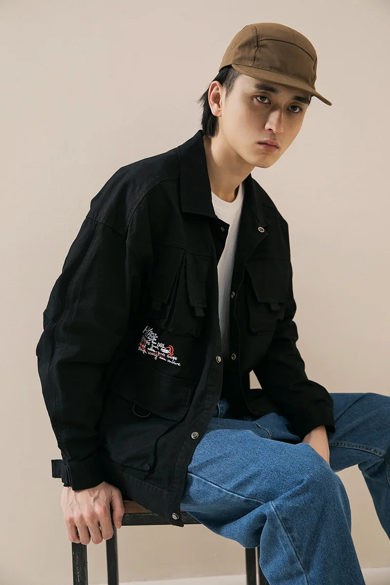 

2019 Autumn New Style Japanese-style Popular Brand Coat Men's Loose-Fit Multi-pockets Tooling Jacket gai liang kuan on Clothes M