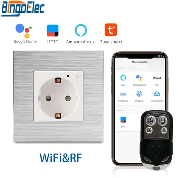 

Bingoielec WIFI Socket EU Standard Aluminum Frame Germany Wall Socket Remote Control RF 433 With Wireless By Tuya APP Control