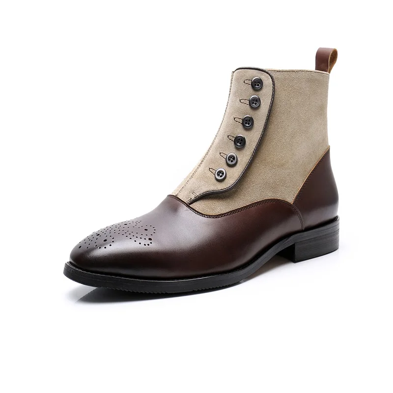 Italian Men's Knight Boots men Buckle button Work boots Square Shoe men Chelsea Boots