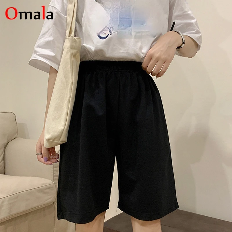 Pantalones cortos coreanos de algodón puro para mujer, shorts informales holgados de talla grande, elásticos, lisos, color gris de algodón negro