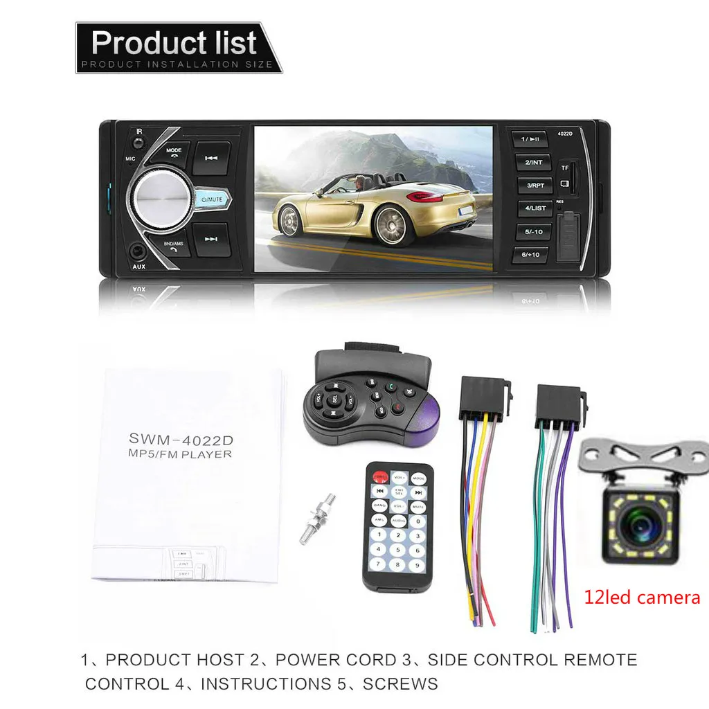 with 12led cam 4," TFT HD цифровой Bluetooth стерео автомобильный Радио MP3 MP5 плеер авторадио AUX FM аудио радио Do Carro+ KAM - Цвет: with 12led cam