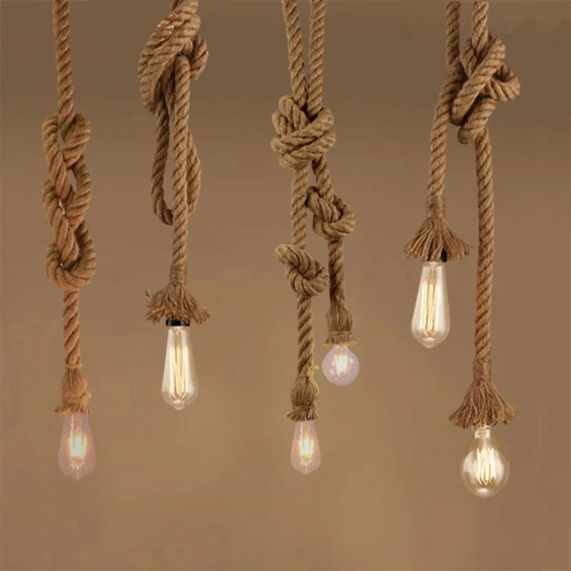 

2 heads Vintage Hemp Rope Pendant light Retro Loft Hanging Lamp Indoor Lighting Decoration