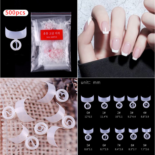 French Style False Nail Tips Natural Transparent Acrylic UV Gel Nails Extension Manicure Salon Accessories Tools