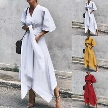 Vertvie женское длинное платье размера плюс винтажное платье с глубоким v-образным вырезом на шнуровке летнее женское платье с высокой талией свободное асимметричное Макси платье Vestido