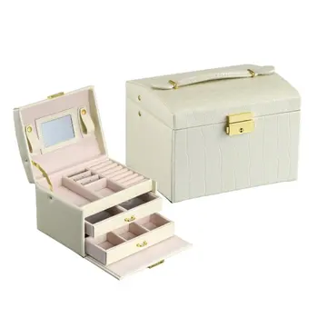 

Pu Leather Practical Jewelry Box Three-Layer Double Drawer Jewelry Box Makeup Table Home Storage Box