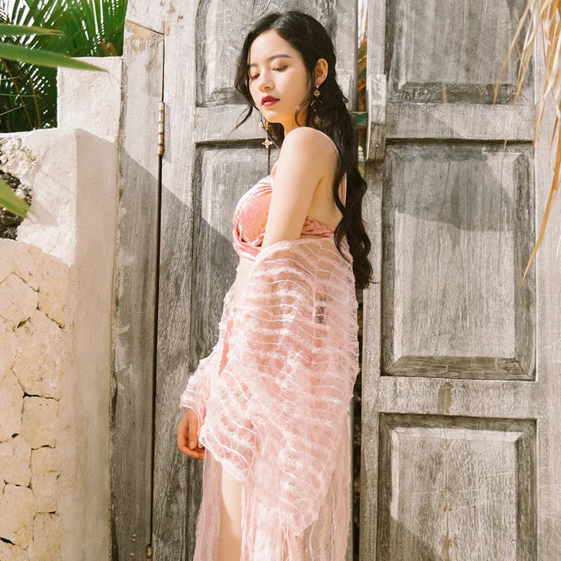 

INS Swimwear Hot Springs Two-piece Swimsuits Women's Three-piece Set Belly Covering Slimming Sexy Bikini Skirt Conservative Tour