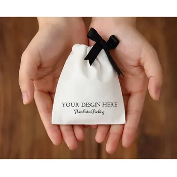 

50pcs Personalized Jewelry Packaging Wedding Favor Bags White Cotton Canvas Drawstring Bags Custom Logo Chic Small Pouch
