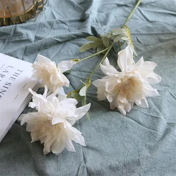 

7Pcs Fake Long Stem Dahlia (3 heads/piece) 32.68" Length Simulation Autumn Pompon for Wedding Home Decorative Artificial Flowers