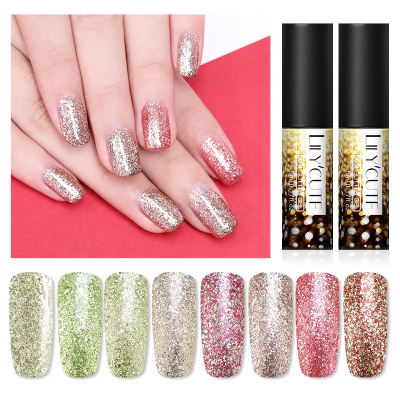 

LILYCUTE 5ml Gel Nail Polish Shiny Platinum Nails Art For Manicure Poly Gel Lak UV Colors Top Base Coat Primer Hybrid Varnish
