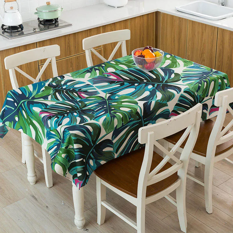  New Nordic Style Tropical Green Leaves Monstera Flamingo Pattern Waterproof Linen Table Cloth Home 