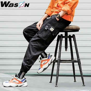 

Wbson 2020 Casual Cargo Pants Men Brand Clothing Feet Sweatpants Male Stretch Pockets Hip Hop Black Ankle-length Joggers K100