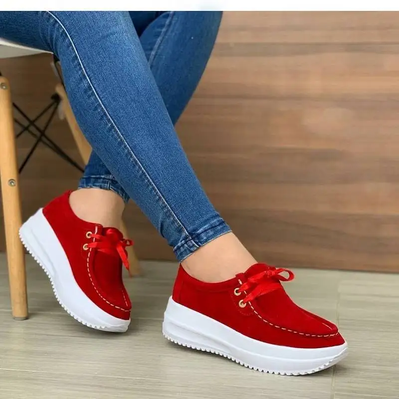 Solid Color Thick Women's Sports Shoes, Breathable and Non Slip Thick Soled Women's Shoes with Lace, New, 2021, Extra Large 43