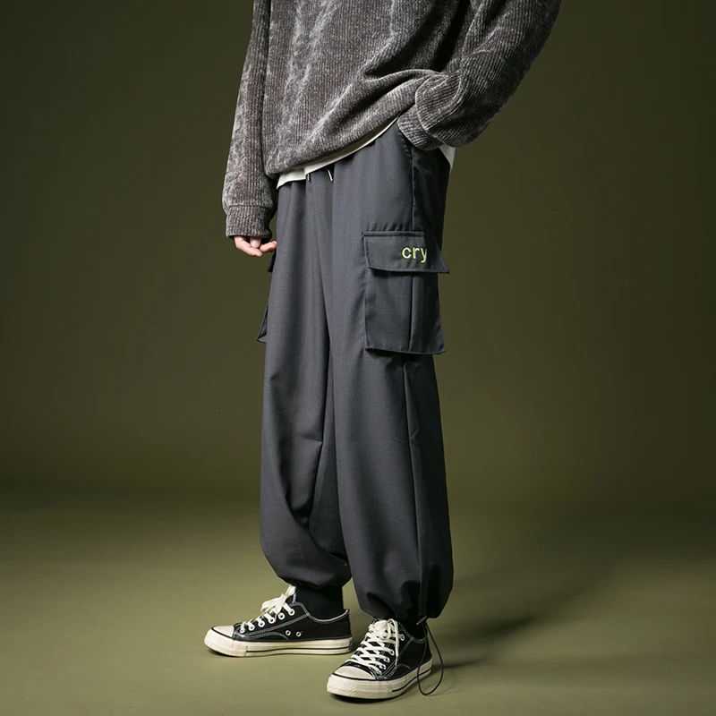 Men's High Waist Printing Casual Pants Sports Pants Loose Trousers Active Elastic Hip Hop Style Black Joggers Sweatpants