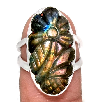 

Genuine Carved Labradorite Ring 925 Sterling Silver, USA Size : 6.5 , AR4345