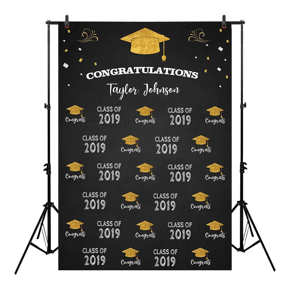 Congratulations Graduation 2019 Backdrop for Photography Class of Hat Gold Background Party Decoration Banner | Электроника
