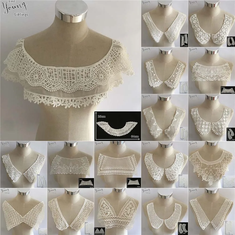 

Fashion White Applique Lace Collar DIY Embroidery Lace Neckline Fabric Hollow Garment Accessories Craft Supplies