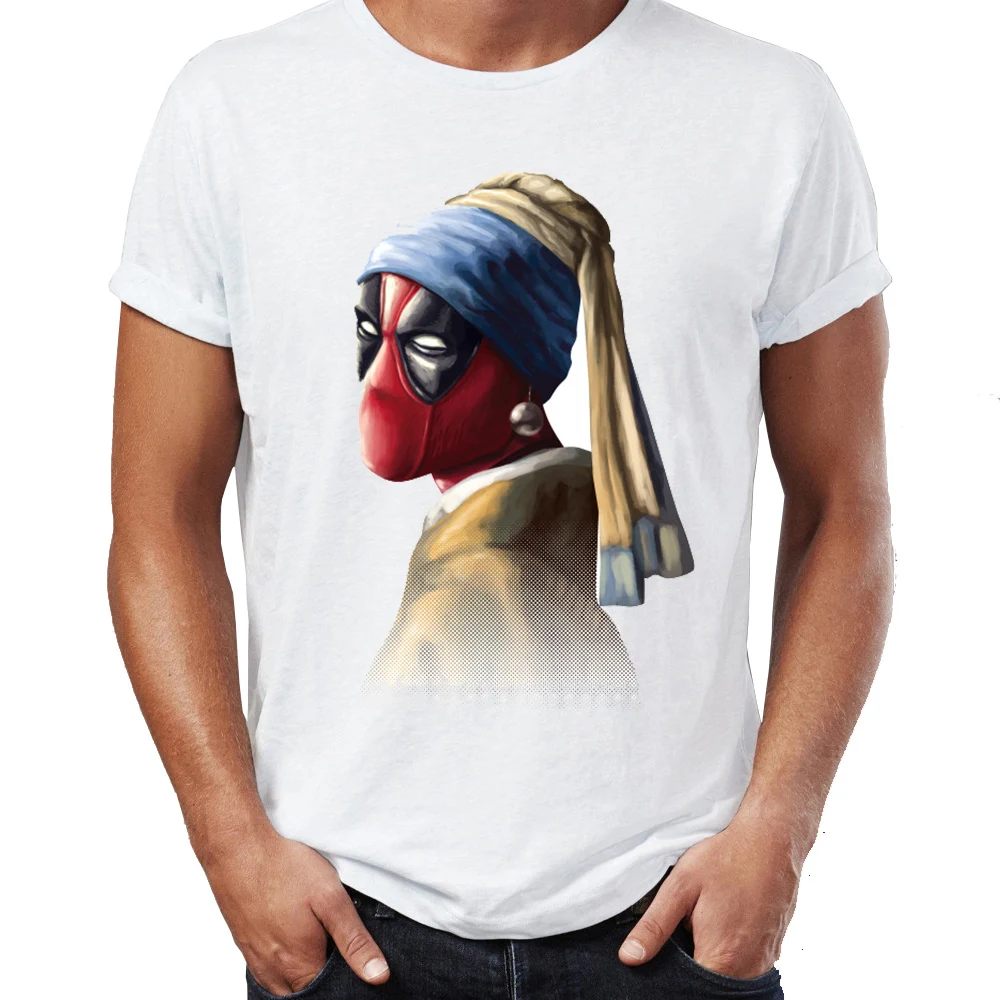 

Men's T Shirt Girl With A Pearl Earring Deadpool Awesome Artwork Printed Tee