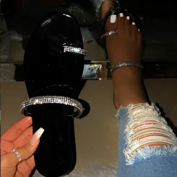 

2020 Rhinestone Women Slippers Fashion Flip Flops Summer Women's Shoes Crystal Diamond Bling Beach Slip on Female Slides