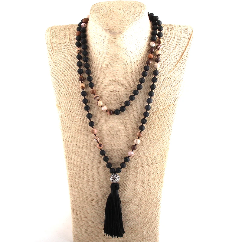Модные богемные племенные ювелирные изделия 108 бусы ожерелье 8 мм натуральный камень кисточка ожерелье для йоги для женщин Лариат Ожерелье s