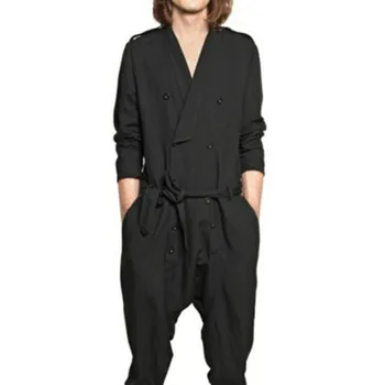 

Jumpsuit Men Rompers One Piece Overalls Cotton Mens Fashion Runway Designer Casual Double Breasted Spring Autumn Outfit Clothes